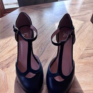 Elegant Blue T-Strap Heels with Cutout Design
